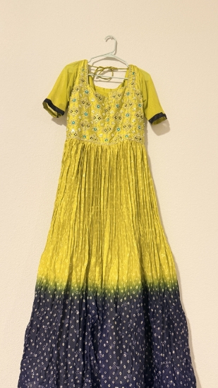Picture of Parrot green and navy blue gown