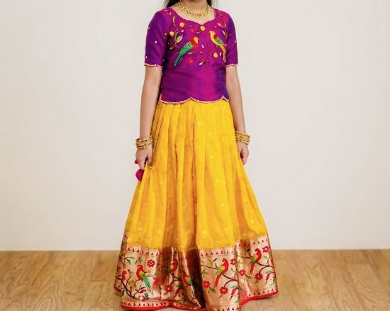 Picture of Fancy Lehanga  (zari kota inspired )maggam work blouse 8-9Y