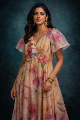 Picture of Floral Organza Maxi Dress – Elegant Party / Wedding Guest Dress