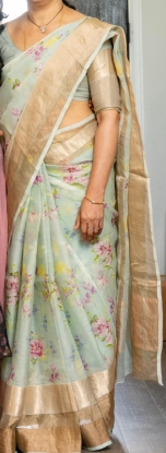 Picture of Pista green floral Chanderi Saree