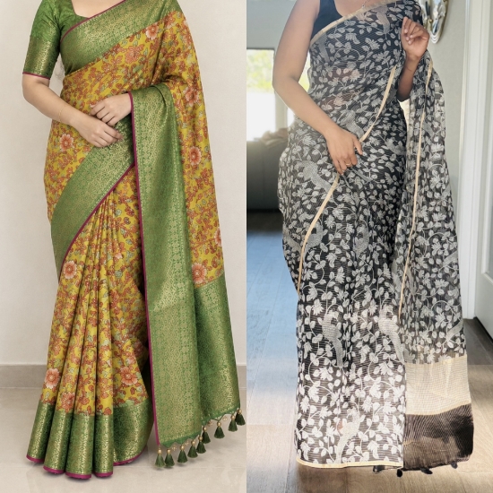 Picture of Floral organza sarees combo