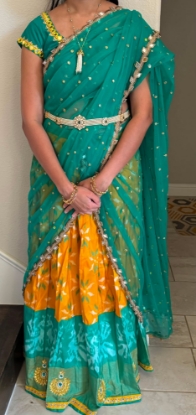 Picture of Pure Ikkat lehenga with maggam work blouse 