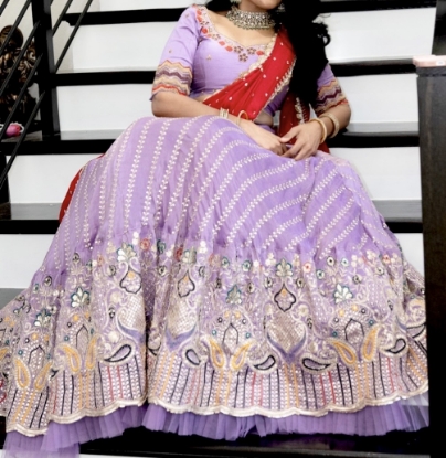 Picture of Lilac and Red lehanga
