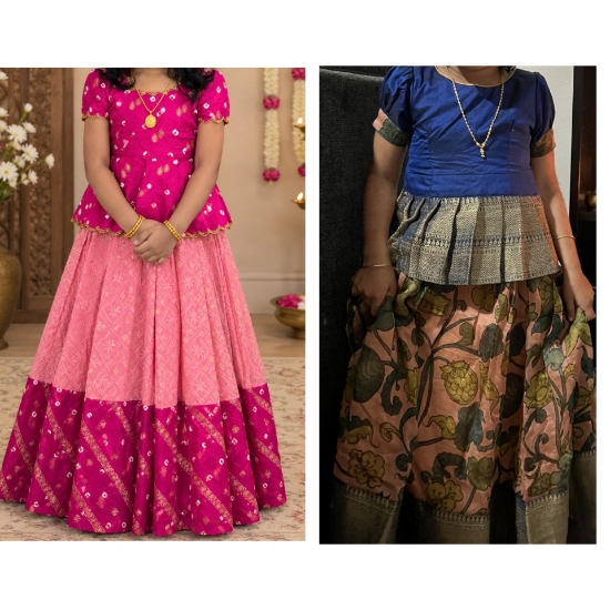 Picture of Pure chikenkari with bandini lehanga and pure pen kalamkari kanchi lehanga 2-4Y